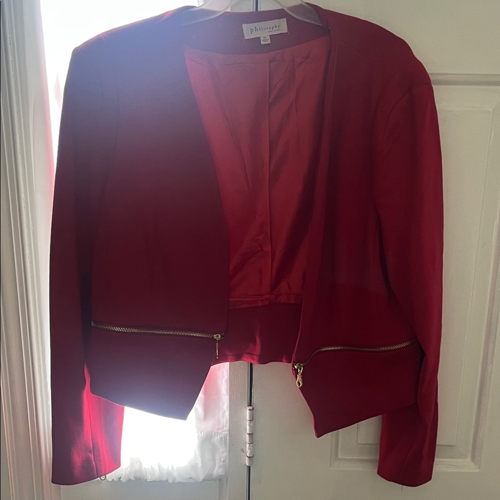 Philosophy Red Women's Blazer with Gold Zipper